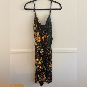Floral Navy Midi Dress - Silky Cowl Neck